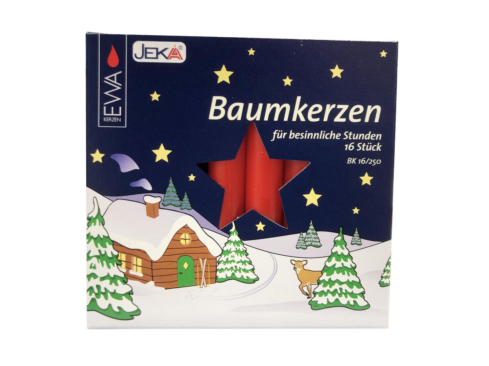 JEKA Baumkerzen 16/250 Rot Kerzen für den Weihnachtsbaum