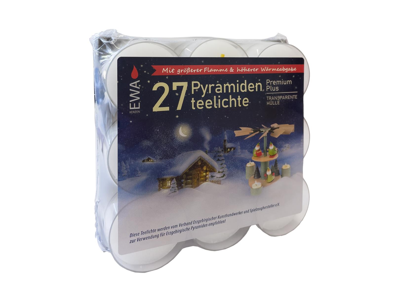 Pyramidenteelichter mit transparenter Kunststoffhülle, 27er Premium Plus, 35 mm Durchmesser