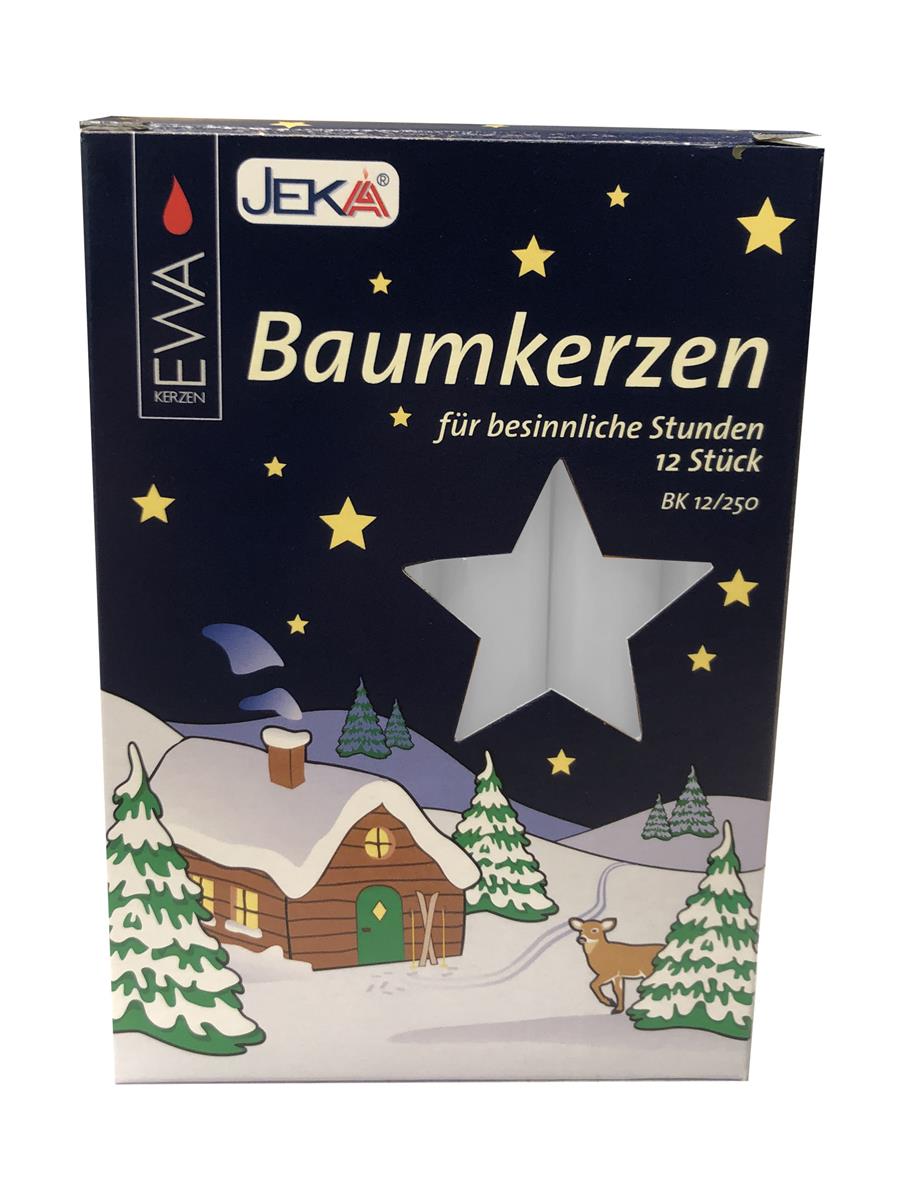 JEKA Baumkerzen 12/250 Weiß Kerzen für den Weihnachtsbaum